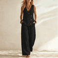 thumbnail image 4 of CIENVNSTG Two Piece Sets for Women Summer Sleeveless V-neck Cotton Linen Vest Waistcoat Casual Wide Leg Pants Suits Beach Vacation Black L, 4 of 8
