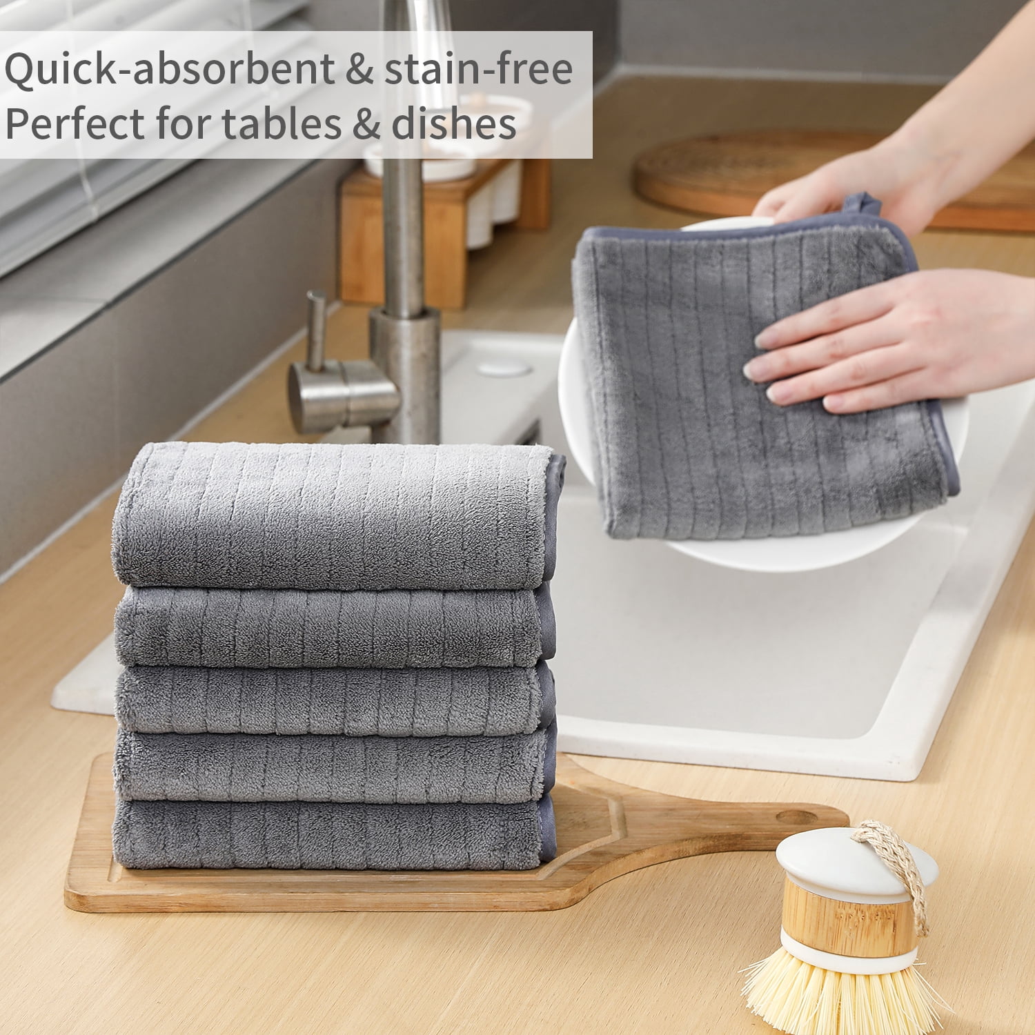 Jessy Home 24 Pack Dark Gray Stripe Washcloths for Bathroom 13x13 Inch Ultra Soft Hand Face Towels