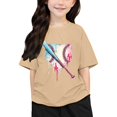 thumbnail image 1 of T-shirts Filles Imprimé Col Rond Manches Courtes T-Shirt Garçons Filles Tee Confortable Tee Shirt Enfant Kaki 12 Ans-13 Ans, 1 of 6