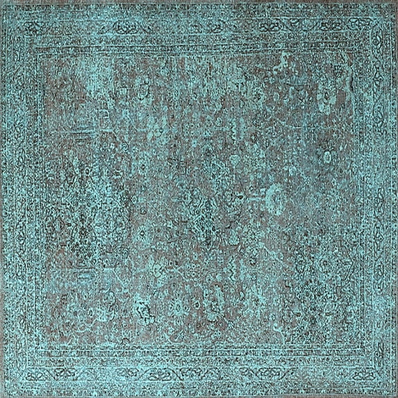 Ahgly Company Indoor Square Oriental Light Blue Industrial Area Rugs, 3' Square