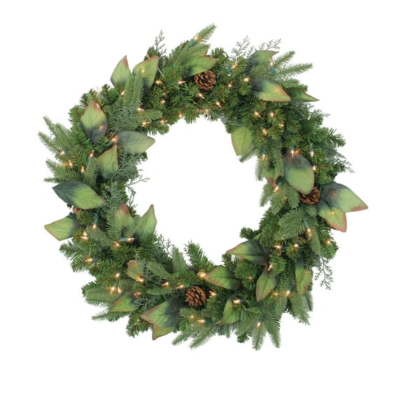 Northlight Pre-Lit Mixed Winter Pine Artificial Christmas Wreath - 30 Inch, Clear Lights
