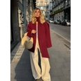thumbnail image 2 of Abrigo de lana con cuello en V para mujer, chaqueta elegante de manga larga con bolsillo, color rojo vino, ropa de calle, novedad de otoño, 2 of 5