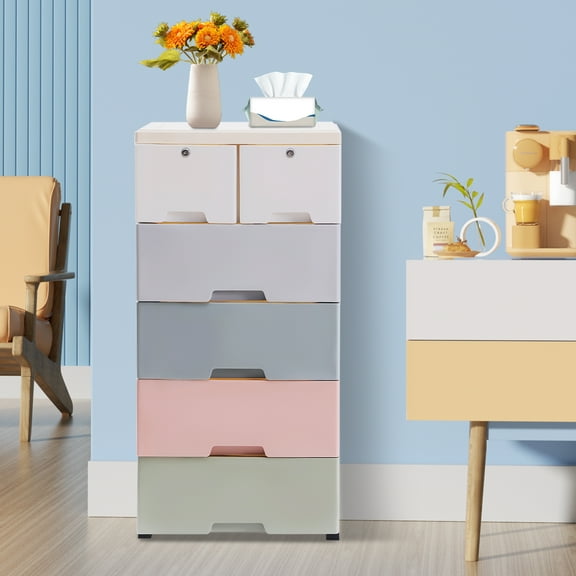 ChicHomey 6-Drawer Storage Cabinet,Lockable Storage Cabinet Drawers Organizer for Clothes, Toys & Home Organization​  (White, Gray, Blue, Pink, Green)
