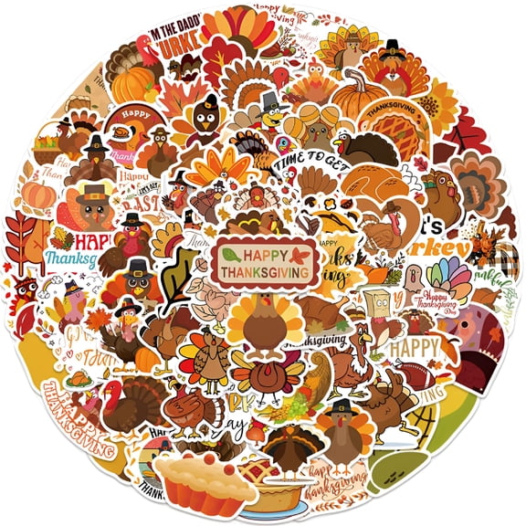 CCOCC 2026 New Cartoon Thanksgiving Turkey Stickers,100X Small Stickers(Pvc,One Size)For Scrapbooking,Holiday Cards,Party Decorations,Kids Crafts,Gift Wrapping.