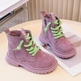 thumbnail image 5 of Huowey Toddler Girls Boots Solid Color Low Heel Stylish Booties Side Zipper Lace Up Winter Warm Anti- Casual Comfortable Fashion Footwear,Purple,11.5-12 Years, 5 of 9