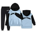 thumbnail image 3 of Girl Clothes Fall Winter Letter Print Pocket Round Neck Long Sleeve Hoodie with Pants Set Girls Outfits Light Blue 10-11 Years, 3 of 7