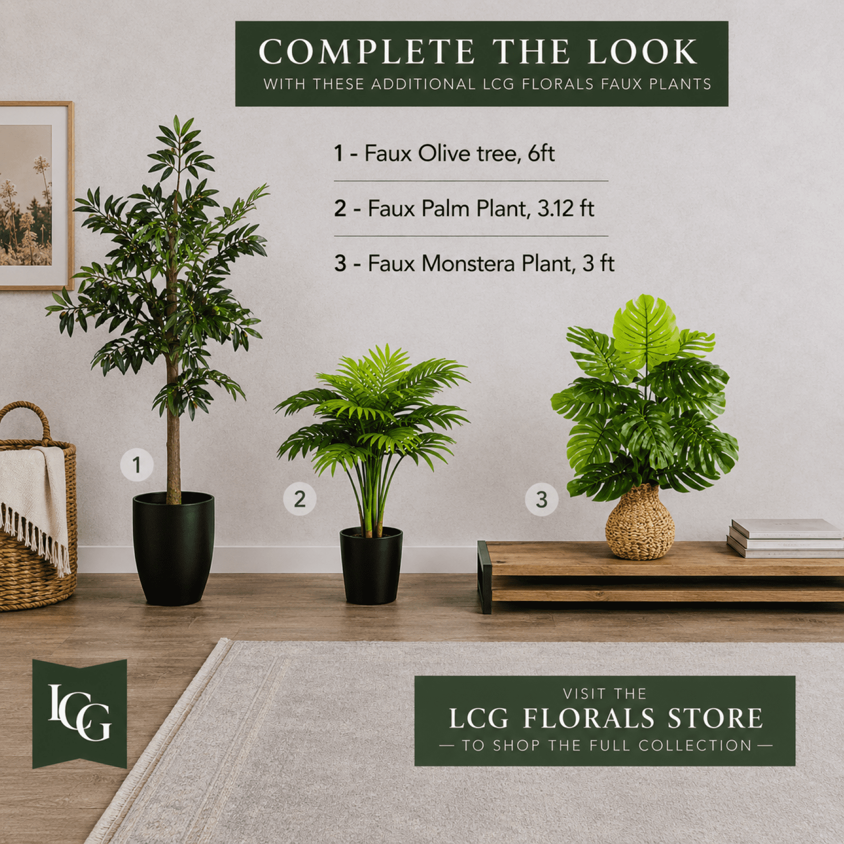 4ft Artificial Olive Tree in Black Growers Pot by LCG Florals, Fake Indoor Faux Tree for Living Room, Office, and Home Decor