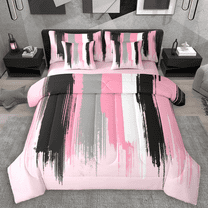 Manfei Pink Gray Black Ombre Twin Bedding Sets 7pcs, Watercolor Artwork Bedding Comforter Set, Vintage Oil Painting Sheet Sets, Ultra Soft Home Decor