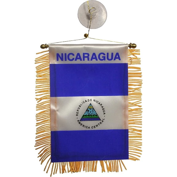 NICARAGUA COUNTRY FLAG 4" x 6" INCH MINI BANNER W/BRASS STAFF & SUCTION