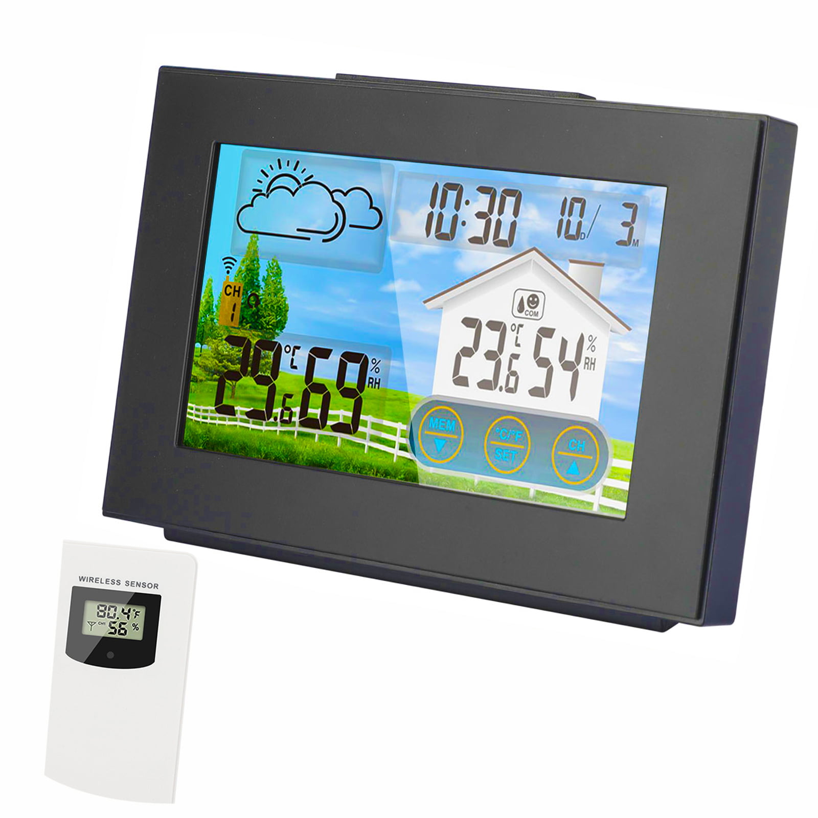 Wireless Digital Thermometer Indoor Outdoor Hygrometer With Clock Large Numbers