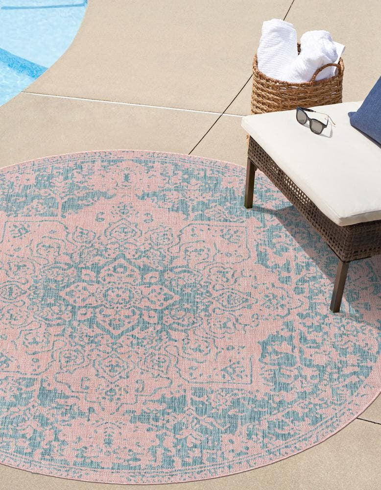 Rugs.com Jill Zarin Outdoor Collection Rug – 3' 3 Round Pink And Aqua ...