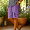 thumbnail image 2 of PWPSG Women's Elastic Waist Loose Casual Linen Capri Pants, Breathable with Pockets, Multi Colors for Daily Commute Wear Purple XL, 2 of 6