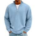 thumbnail image 3 of Lumtrix Men's Sweatshirt Waffle Knit Quarter Zip Pullover Long Sleeve Casual Fashion Big Tall Golf Polo Shirts Mock Neck Sweater Blue 2XL, 3 of 7