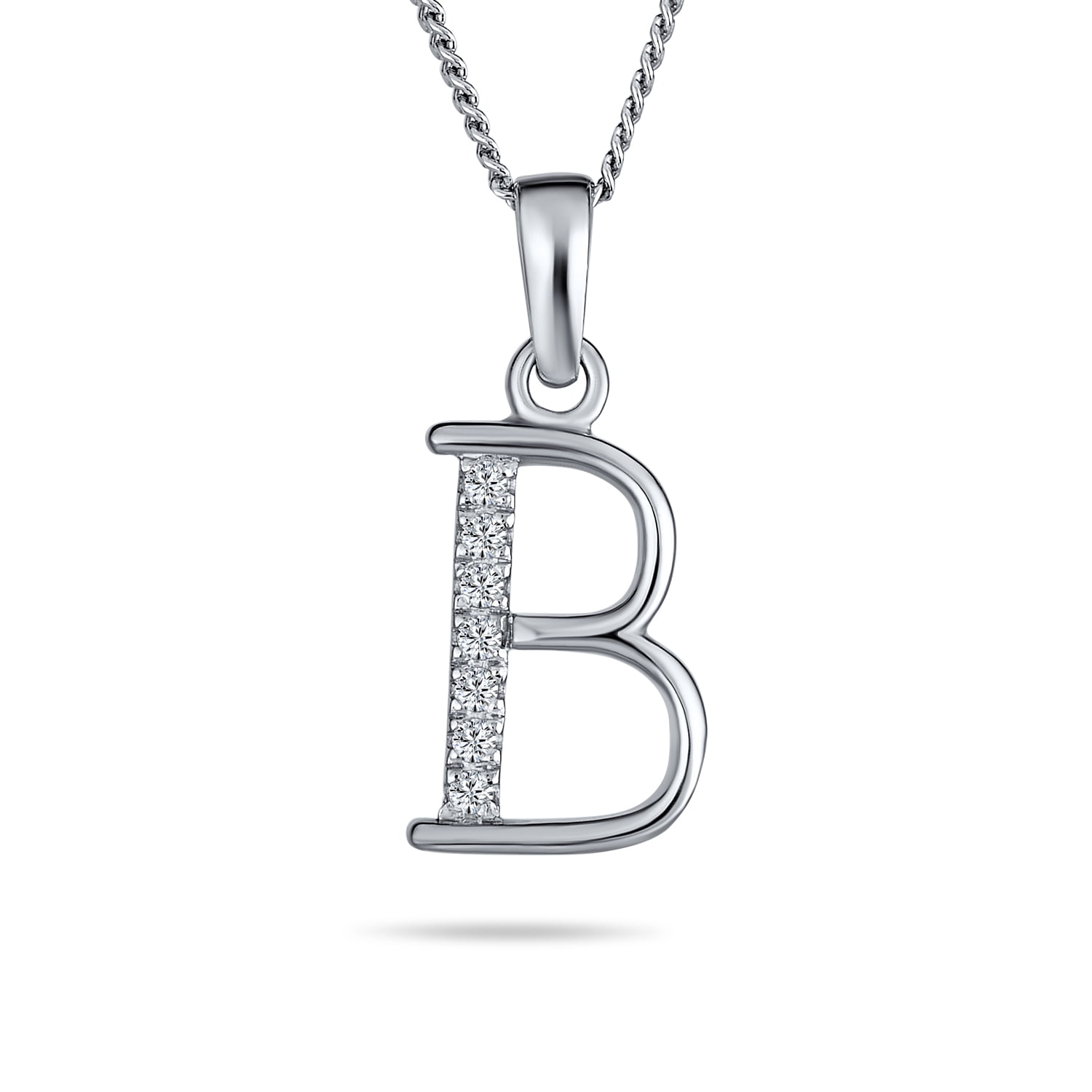 925 Sterling Silver Clear Cubic Zirconia Letter M Initial Pendant So Chic Jewels