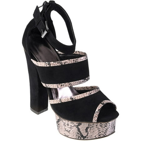 Brinley Co Womens Peep Toe Snake Print Platform Heel