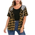 thumbnail image 2 of Setooff Womens Short Sleeve Tops, Hooded Buffalo Plaid Open Shirt, Pocket Loose Plus Size Blouses Casual Outerwear, 2 of 6