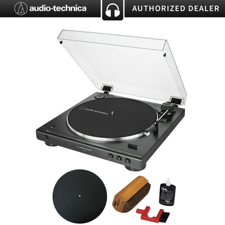 Audio-Technica AT-LP60XBT-BK Fully Automatic Bluetooth Belt-Drive Stereo Turntable (Black) with Essentials Bundle includes Protective Turntable Platter and Vinyl Record Cleaning
