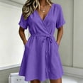 thumbnail image 6 of Bxsruta Womens Summer Dress Casual Short Sleeve V Neck Wrap Mini Dress for Vacation Beach, 6 of 7