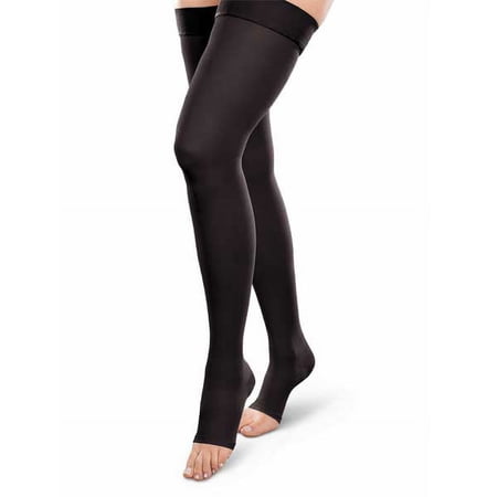 Jobst Opaque 15-20 Open Toe Thigh High Compression Stockings w/Dot Band Black Small