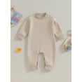 thumbnail image 2 of Bagilaanoe Newborn Baby Girl Boys Fleece Jumpsuit Solid Color Long Sleeve Bodysuit 3M 6M 9M 12M 18M Infant Fall Warm One Piece Romper, 2 of 9