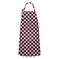 Black and Pink Checkerboard Pattern Apron-Garden Aprons for Women with Pockets-Cotton Linen Waterproof Kitchen Cooking Gardening Aprons Adjustable for Kitchen,Cooking,BBQ and Salon 33x27 Inch