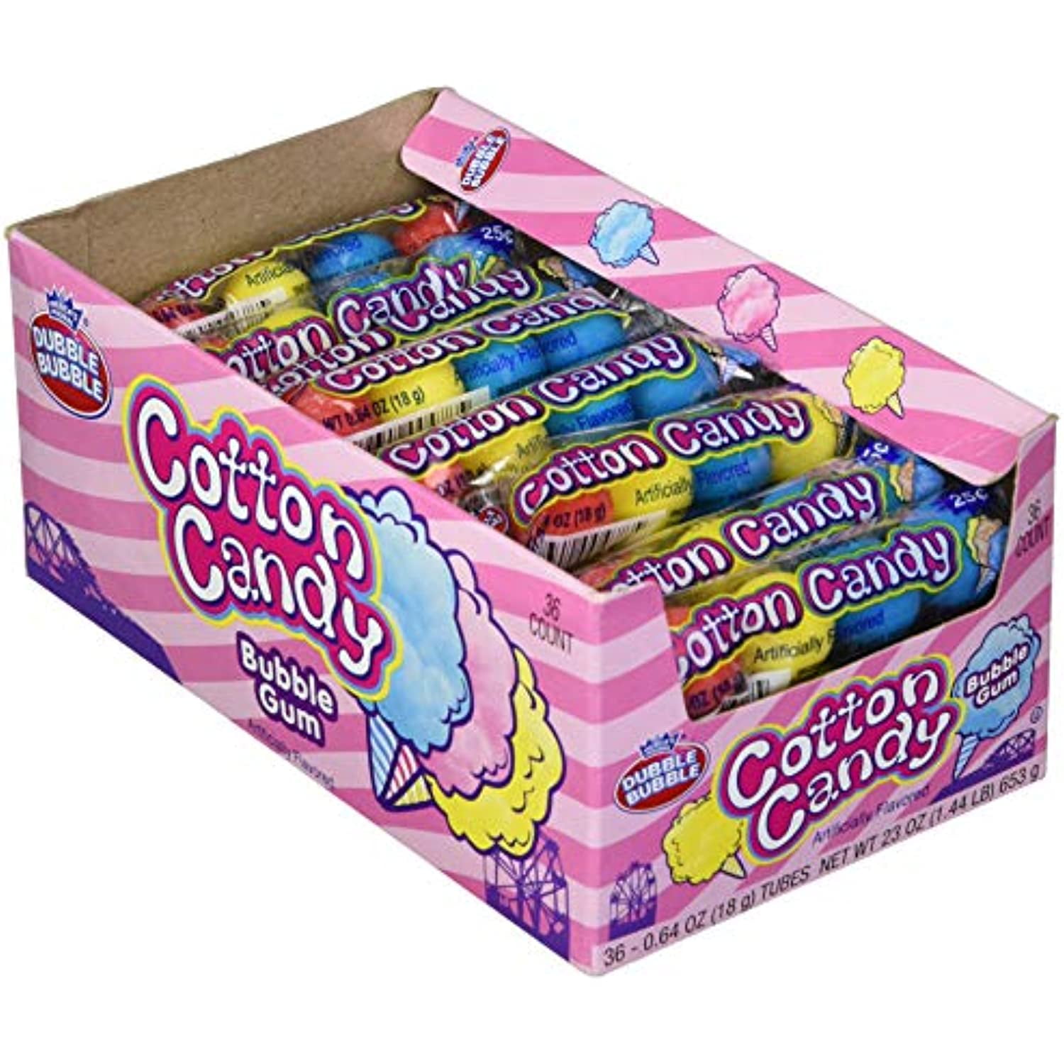 Dubble Bubble 5 Gumballs Per Sleeve, 3 Flavors, Cotton Candy, 36 Candies (Pack Of 12)