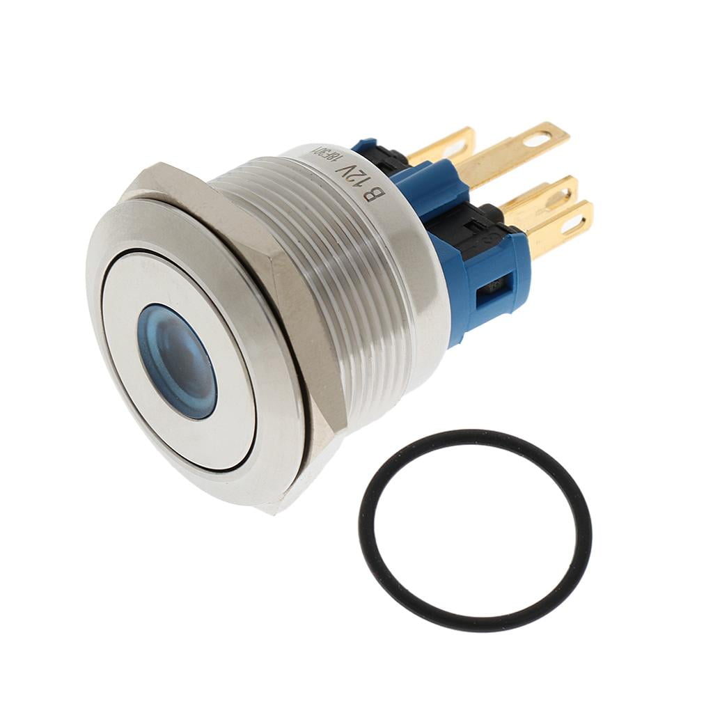 Blue LED 12V 22mm Stainless Steel Momentary Push-button Switch 