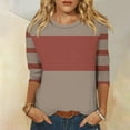 thumbnail image 3 of 3/4 Sleeve T Shirts Women Cotton Striped Tops Loose Fit Crew Neck Colorblock Casual Summer Fall Basic Tee Tshirts (S, Gray 01), 3 of 5