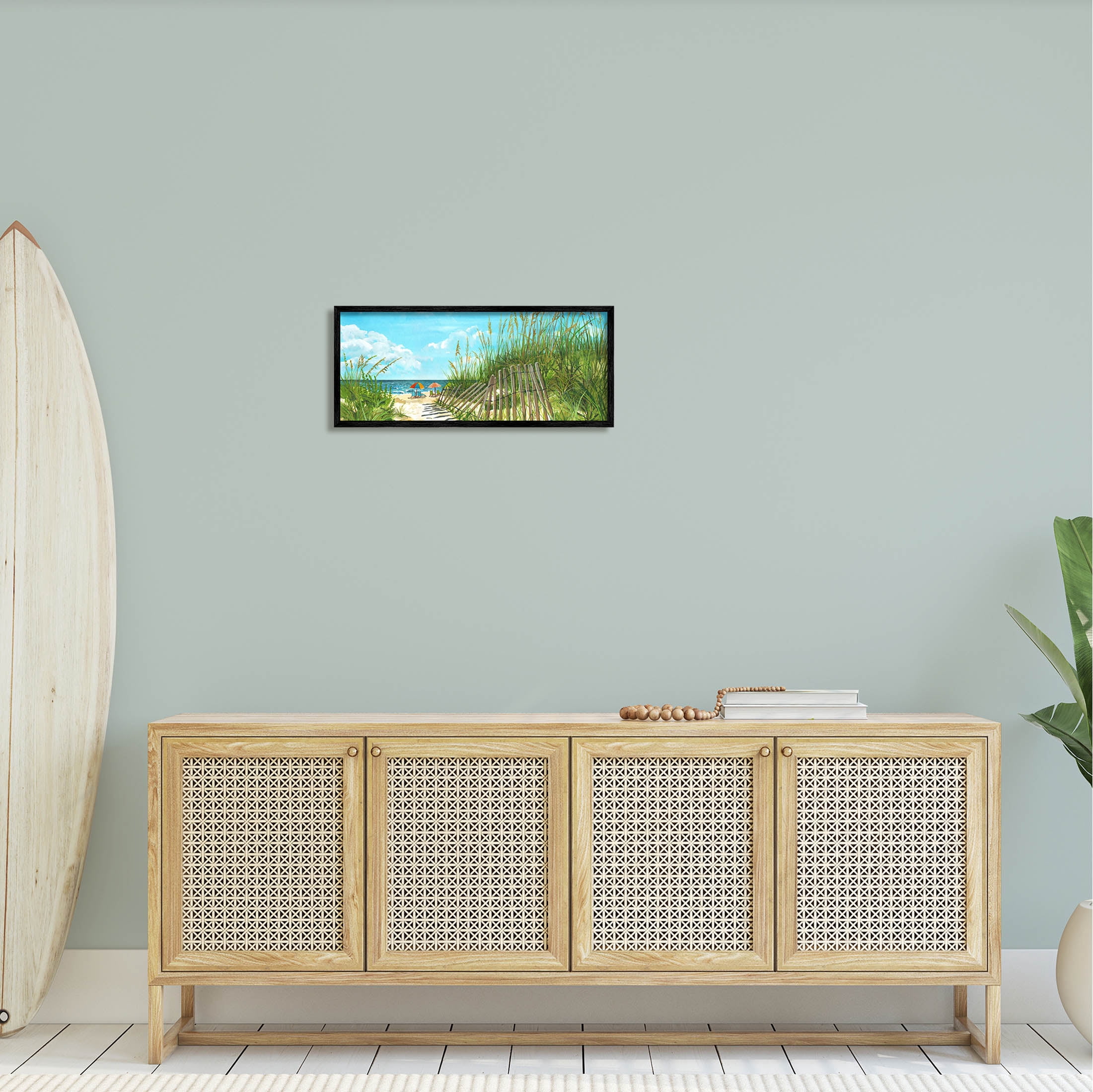 Stupell Industries Sandy Beach Path Landscape Painting Black Framed Art Print Wall Art, Design by Erica Christopher