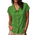 thumbnail image 6 of sdhkgrrt Women Short Sleeve Button Down Shirts Summer Casual Collared Tops Solid Slim Fit Pullover Blouses Cute Office Work Outfits Clothes, Green M, 6 of 8