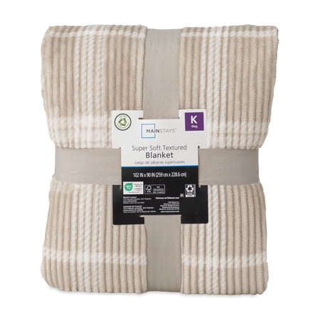 MAINSTAYS PRINTED TEXTURED VELVET PLUSH SUPER SOFT BED BLANKET, FULL/QUEEN SIZE, WASHED STONE PLAID