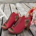 thumbnail image 6 of Heeled Gladiator Sandals for Women Peep Toe Cutout Ankle Strap Heels Back Zipper Summer Dress Short Boots Red Size 6.5, 6 of 8