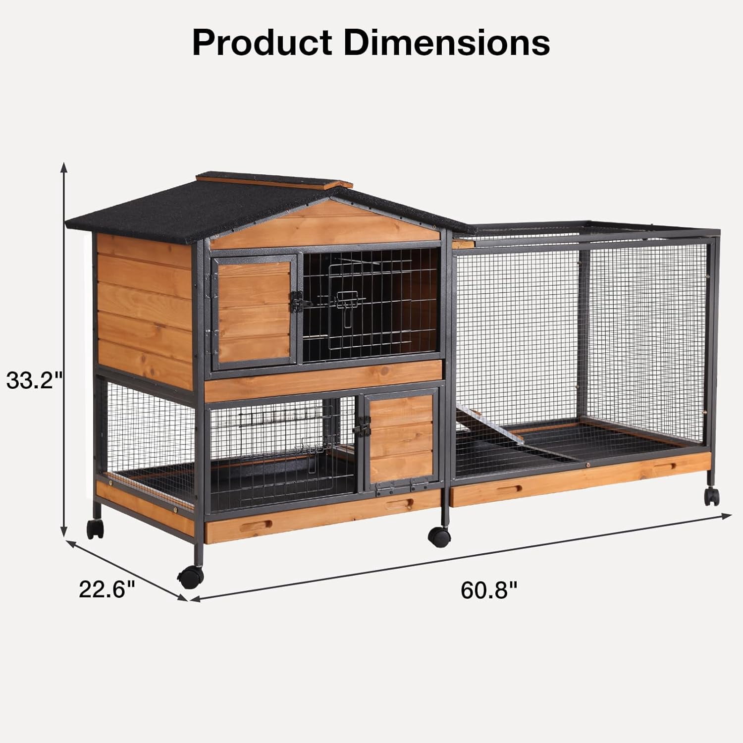 Rabbit Hutch Outdoor,Bunny Cage with Wheels and Removable Proof Tray,Weatherproof Rabbits Cage Indoor with Chew-Resistant Metal Frame