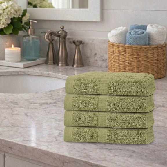 Home Weavers Willow Collection Hand Towels Set of 4 | 100% Cotton Zero Twist | 630 GSM Thick Plush | Soft, Highly Absorbent & Quick Dry | Hotel Quality Luxury Hand Towels | 16x24 Inch | Green