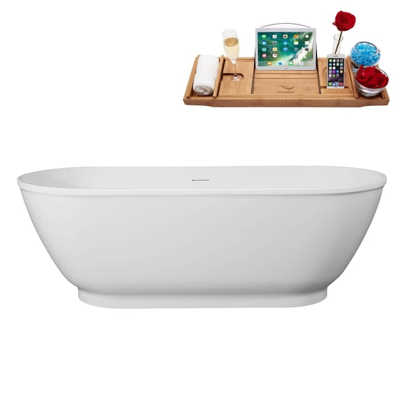 67" Streamline B-264-51-CH Soaking Freestanding Tub and Tray With Internal Drain in Polished Chrome