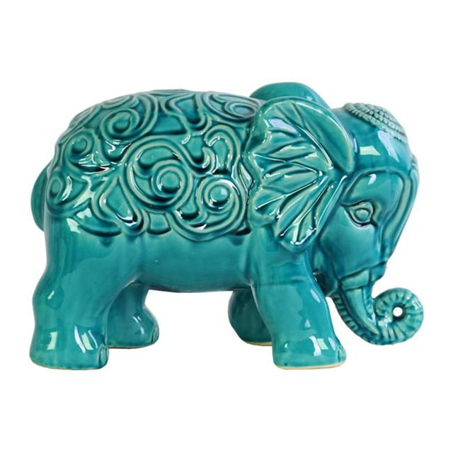 Urban Trends Collection 79014 Ceramic Standing Elephant Figurine- Turquoise