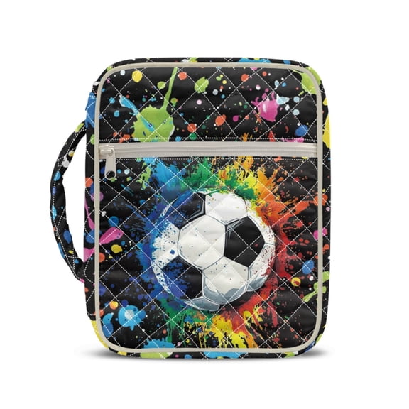 HELLHERO Colorful Soccer Patterns Quilted Bible Case, Washable Zippered Pocket Quilted Bible Cover Polyester Fabric Bible Cover Case for Daily Life Scripture Study