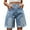 Blue, variant on WIZUTIZ Shorts for Women Denim Distressed Rolled Hem High Waist Shorts Solid with Pockets Button Zipper Denim Shorts Loose Trendy Casual Active Jeans Shorts for Ladies Fitness Travel Blue