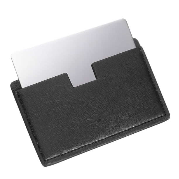 Espejo de bolsillo Uxcell de acero inoxidable irrompible, espejo compacto de maquillaje con funda de cuero PU (Negro, 2.5 x 3.8")