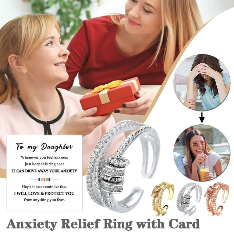 Girls Ring to My Daughter Fidget Ring Anti Anxiety Ring with Beads Spinner