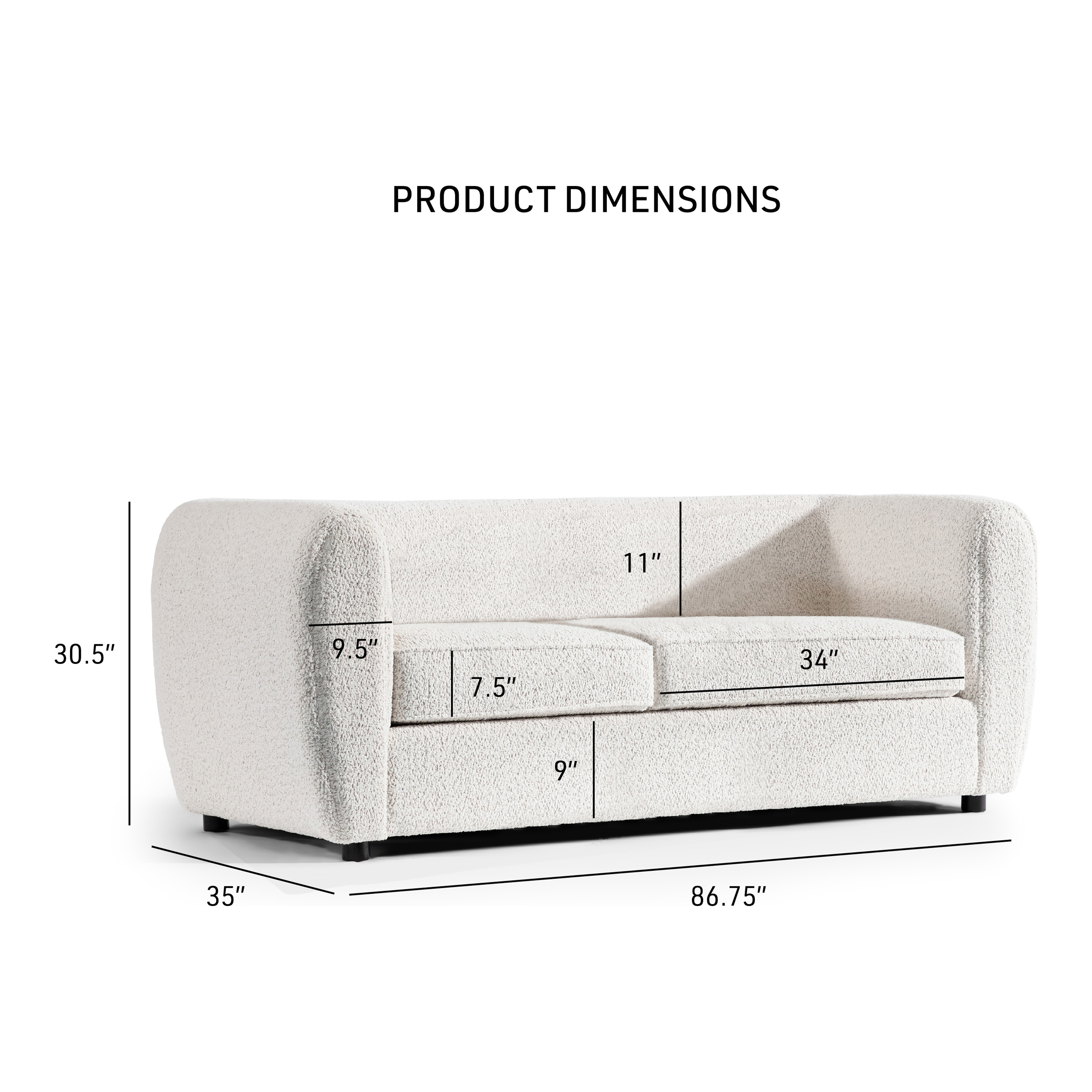 Furniture of America Nallia Tuxedo Style Upholstered Boucle Fabric White Sofa