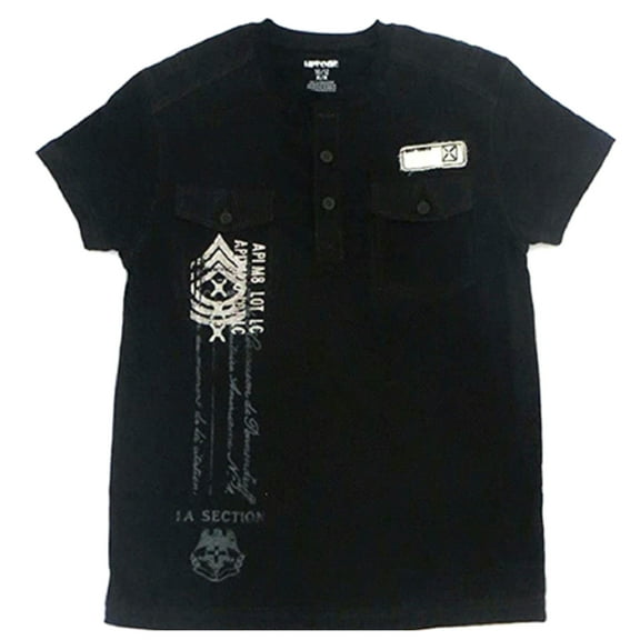 Uproar Big Boy's Black Military Style Henley T-Shirt (M10/12)