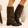 thumbnail image 4 of Rokment Slouchy Wide Calf Foldver Boots for Women Fall Winter Fashion Casual Suede Pointed Toe Chunky Mid Heel Knee High Fold over Tall Boots Coffee Size 7.5, 4 of 7