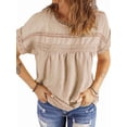 thumbnail image 3 of UVN Summer Shirts for Women Short Sleeve Blouses Ladies Crewneck Lace Crochet Tops Dressy Chiffon Blouses, 3 of 8