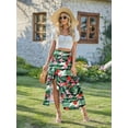 thumbnail image 6 of Hibeli Women Hawaiian Slit Elastic Waist Midi Skirt Tropical Floral Print High-low Hem Maxi Tiered Skirts, 6 of 7