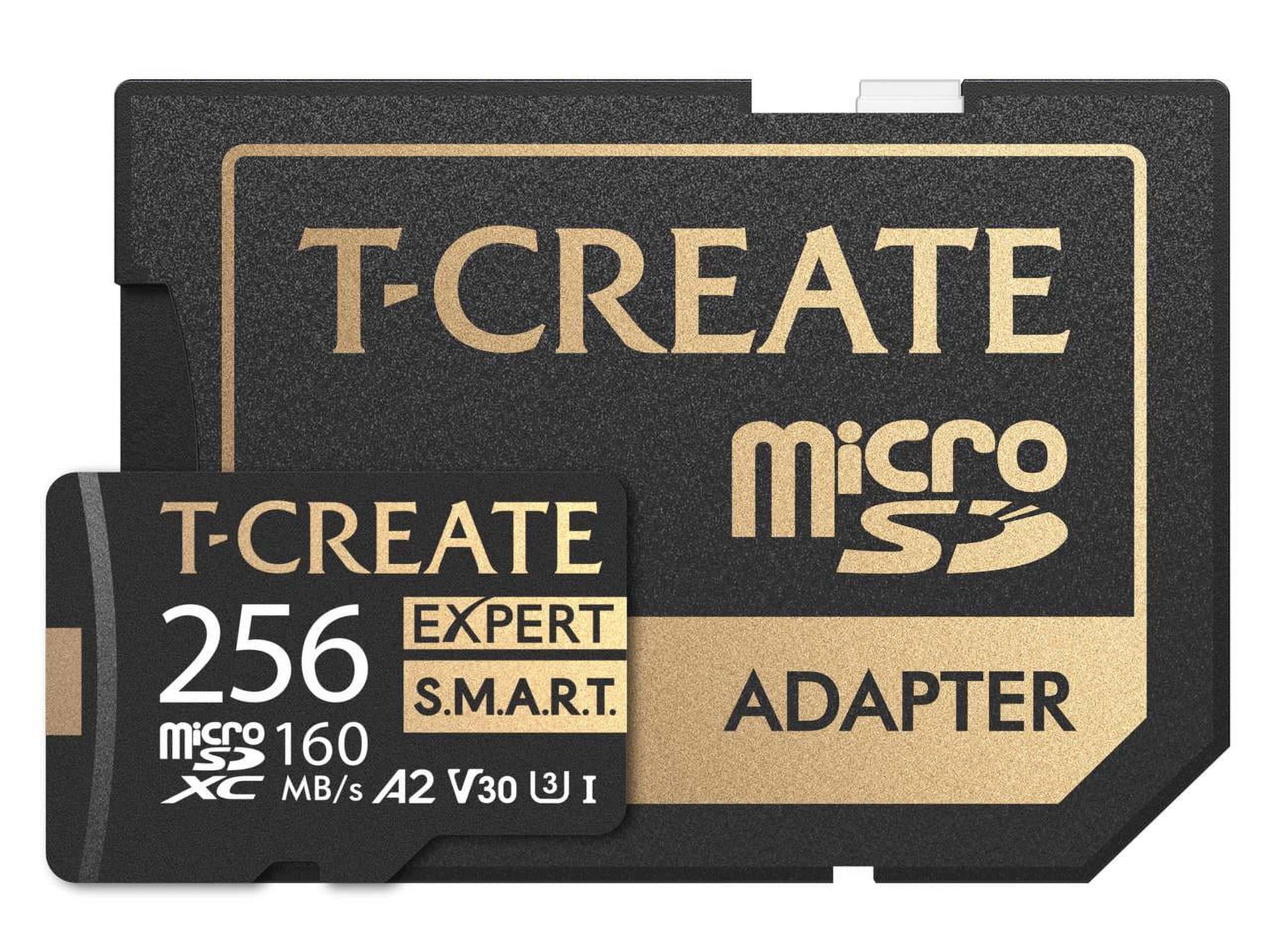 TEAMGROUP 256GB T-Create Expert S.M.A.R.T Monitored A2 microSDXC UHSI-I/U3 V30 4K High speed memory card with adapter, Compatible with GoPro, Insta360, Speed up to 160MB/s (TTCS256GIA2V3003)