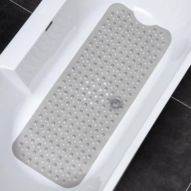 Alfombra de Baño Antideslizante, Superficie Antideslizante Texturizada Extra Larga con Ventosas y Orificios de Drenaje, para Bañeras y Duchas, Antibacteriana y Antimoho, 100 x 40 cm (Gris) Sailing Electrónica