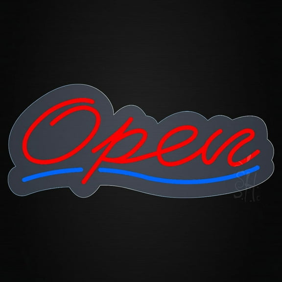 Open Contoured Clear Backing LED Neon Sign 10 x 24 - inches, Clear Edge Cut Acrylic Backing, with Dimmer - Bright and Premium built indoor LED Neon Sign for storefront.