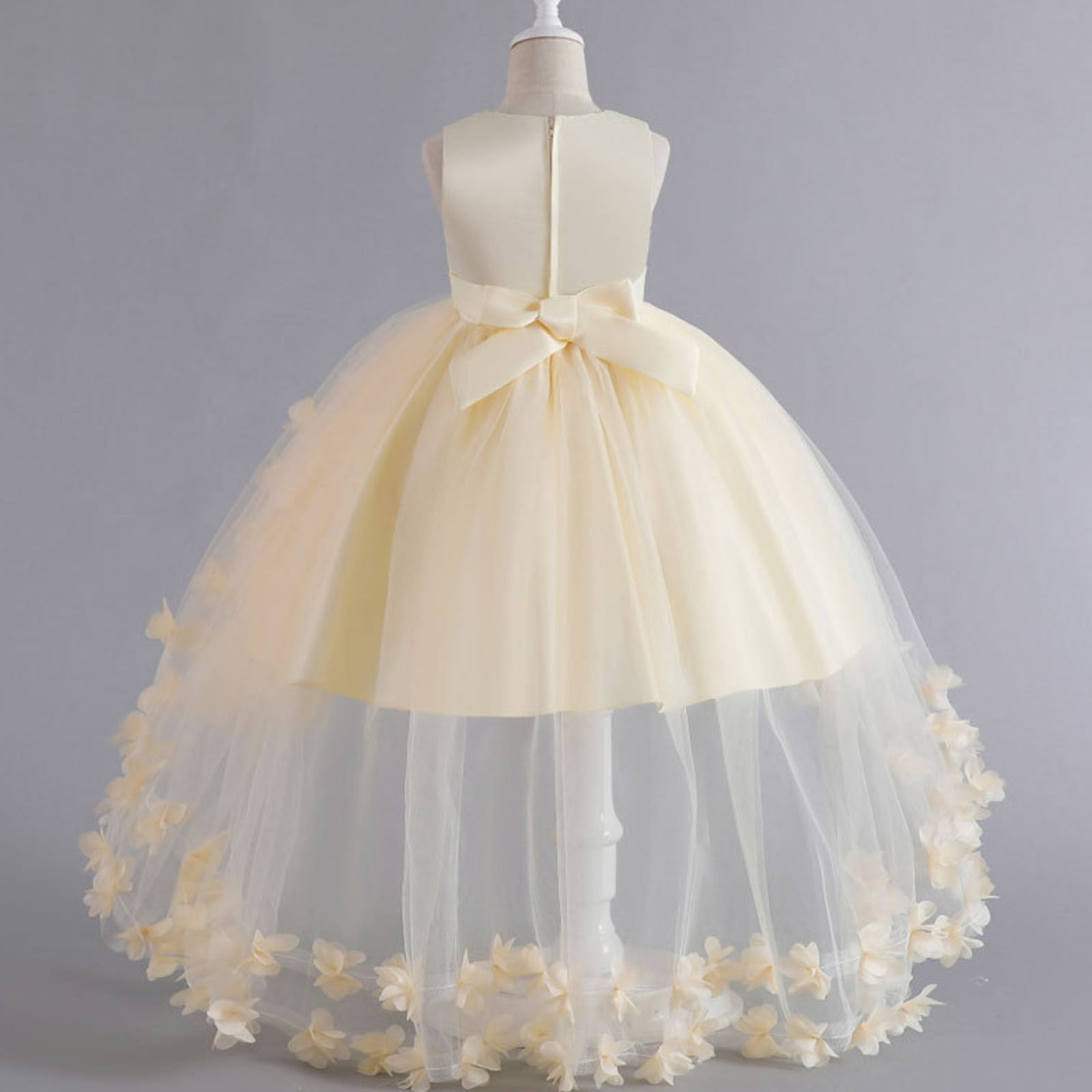 Lace Tulle Flower Girl Dresses Sleeveless Bow Tiered Dress for Kids Princess Birthday Party Gowns 2-12Y