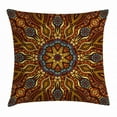 thumbnail image 1 of India Throw Pillow Cushion Cover, Ethnic Mosaic Like Kaleidoscope Design with Floral Swirls Image, Decorative Square Accent Pillow Case, 18 X 18 Inches, Brown Blue Yellow and Marigold, by Ambesonne, 1 of 2